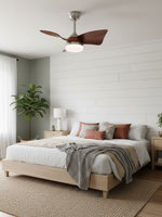 Silven Curve Ceiling Fan Light with LED – Modern Walnut Fan for Living Spaces