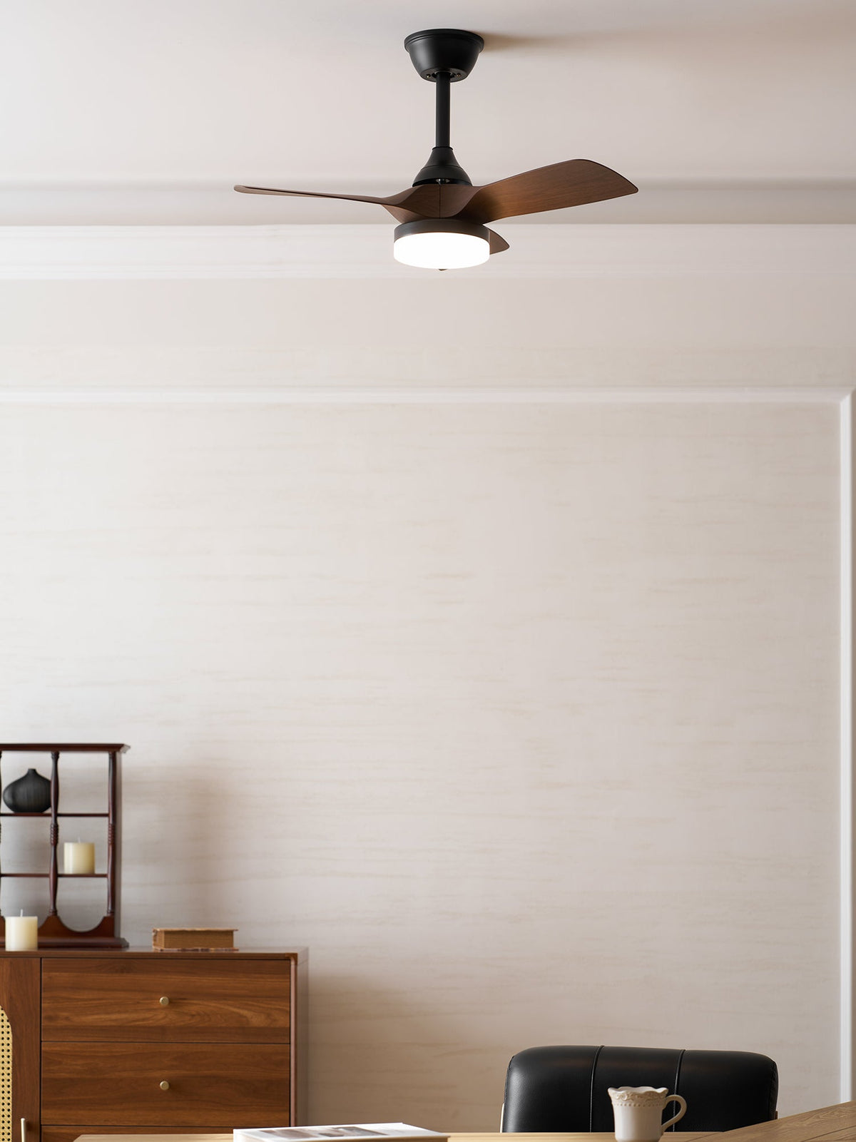 Silven Curve Ceiling Fan Light with LED – Modern Walnut Fan for Living Spaces