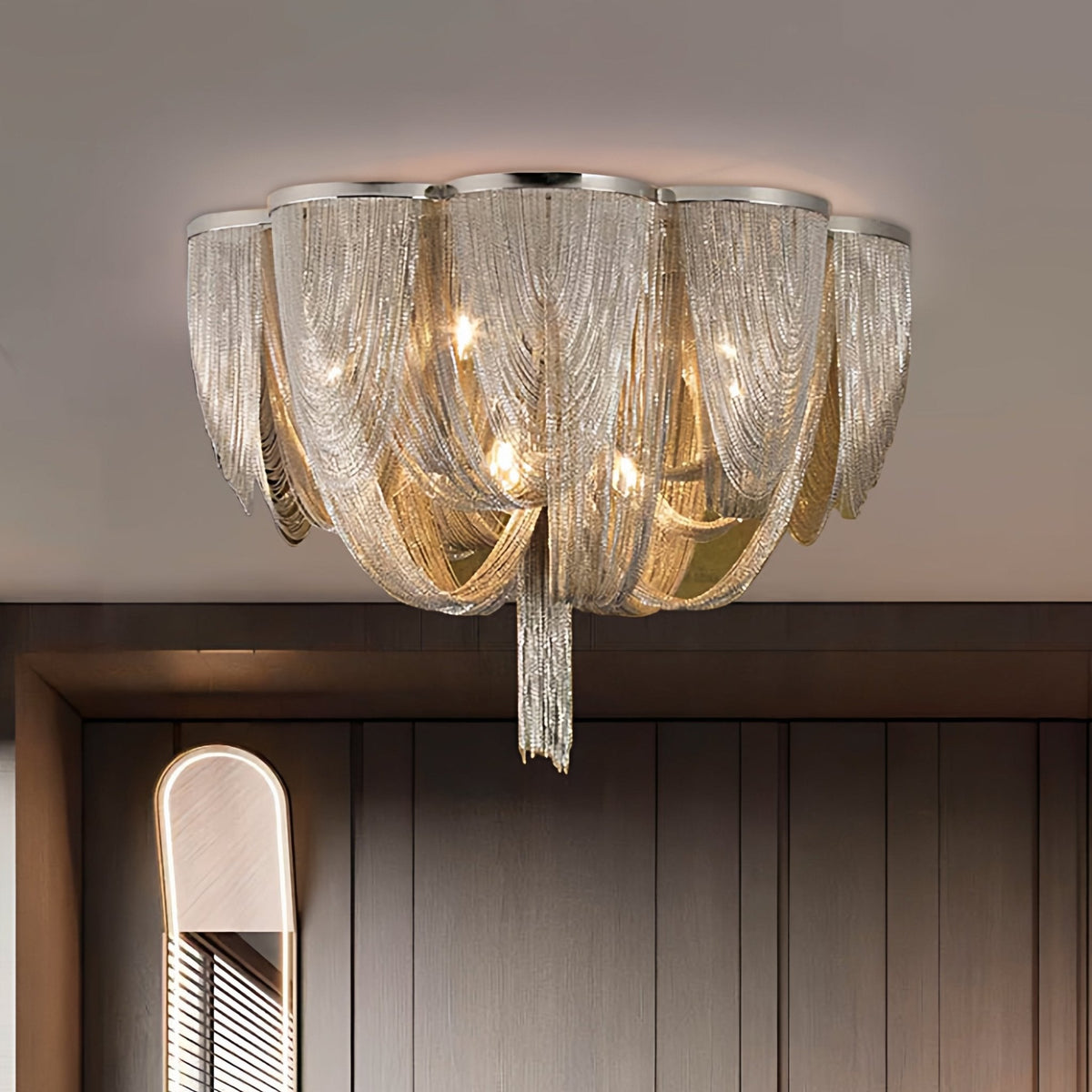 Cascading Chain Tassel Ceiling Light in Silver or Gold