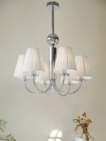 Simplicity Chrome Chandelier – Modern Candelabra Ceiling Light with Pleated Shades