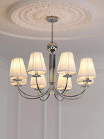 Simplicity Chrome Chandelier – Modern Candelabra Ceiling Light with Pleated Shades