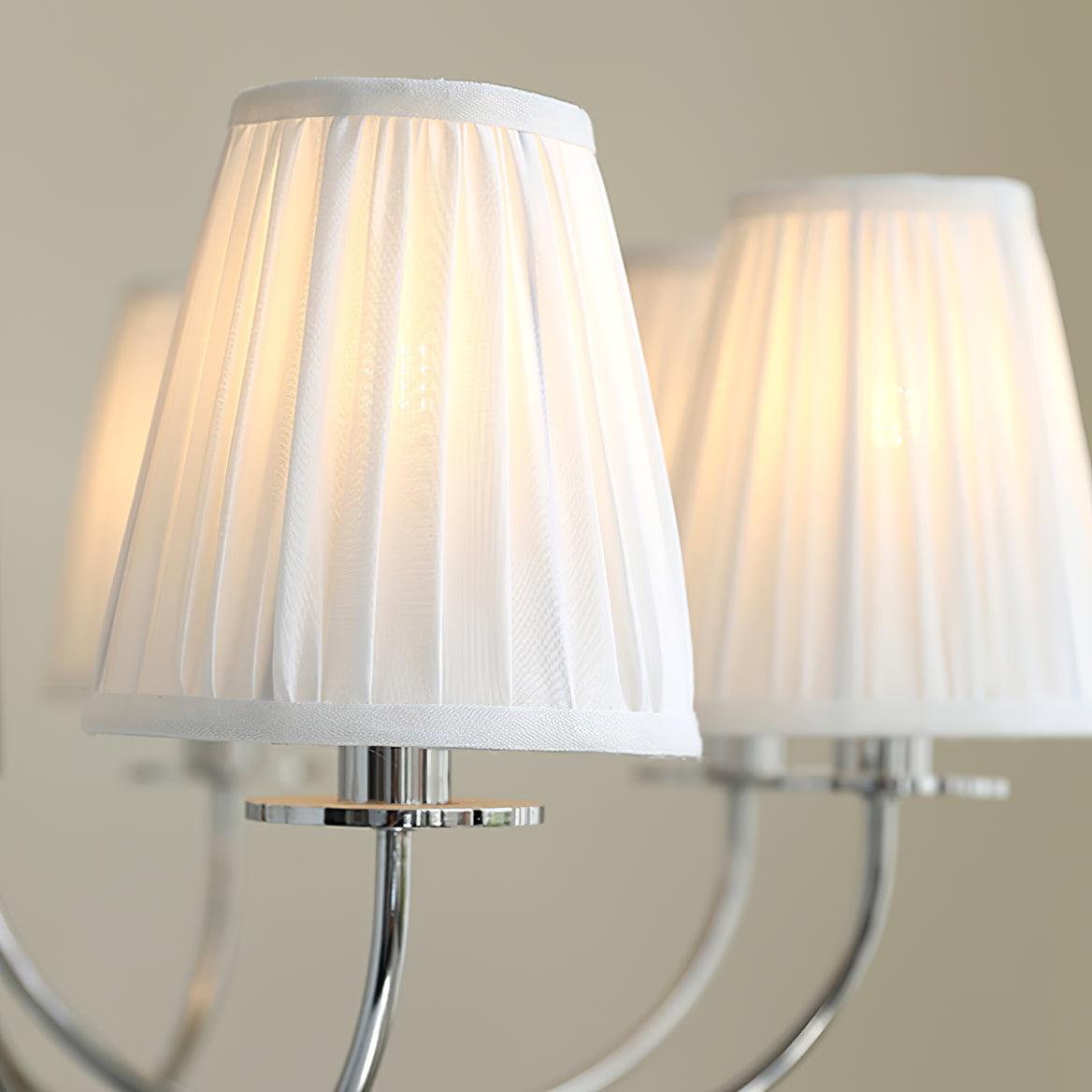 Simplicity Chrome Chandelier – Modern Candelabra Ceiling Light with Pleated Shades