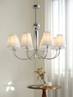 Simplicity Chrome Chandelier – Modern Candelabra Ceiling Light with Pleated Shades