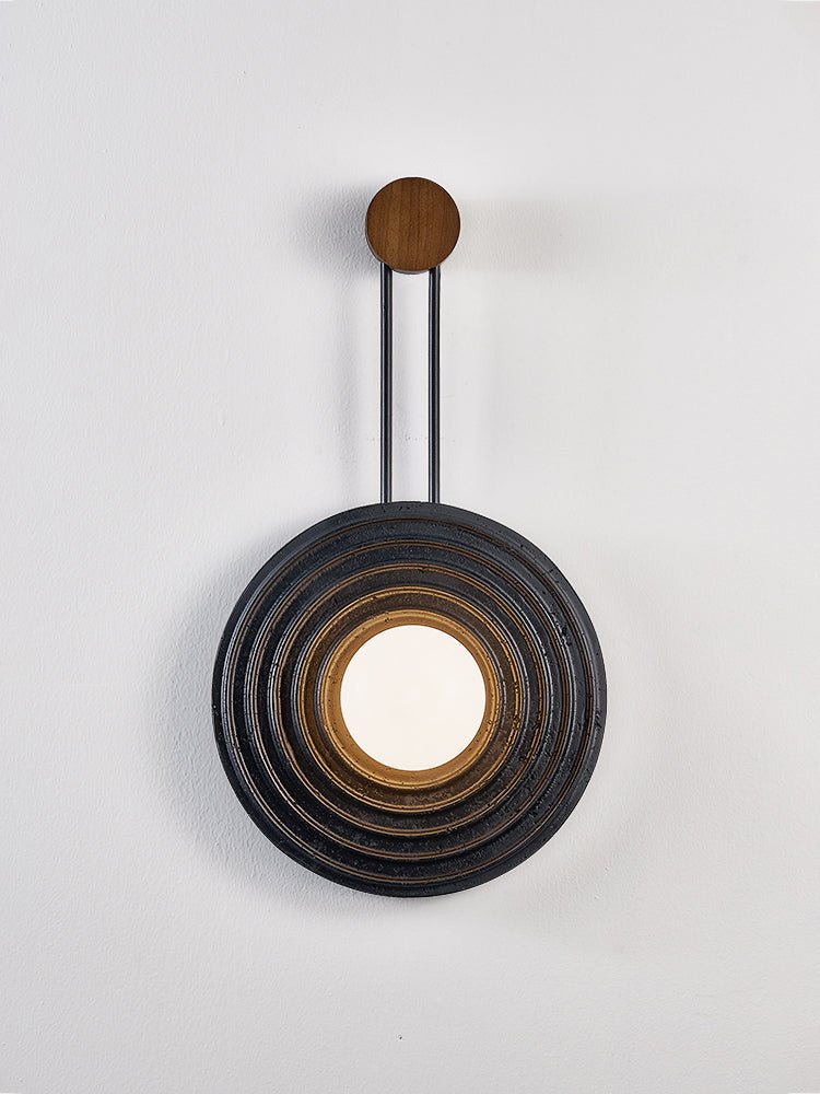 Singularitas Black Travertine Wall Sconce with Walnut Accent