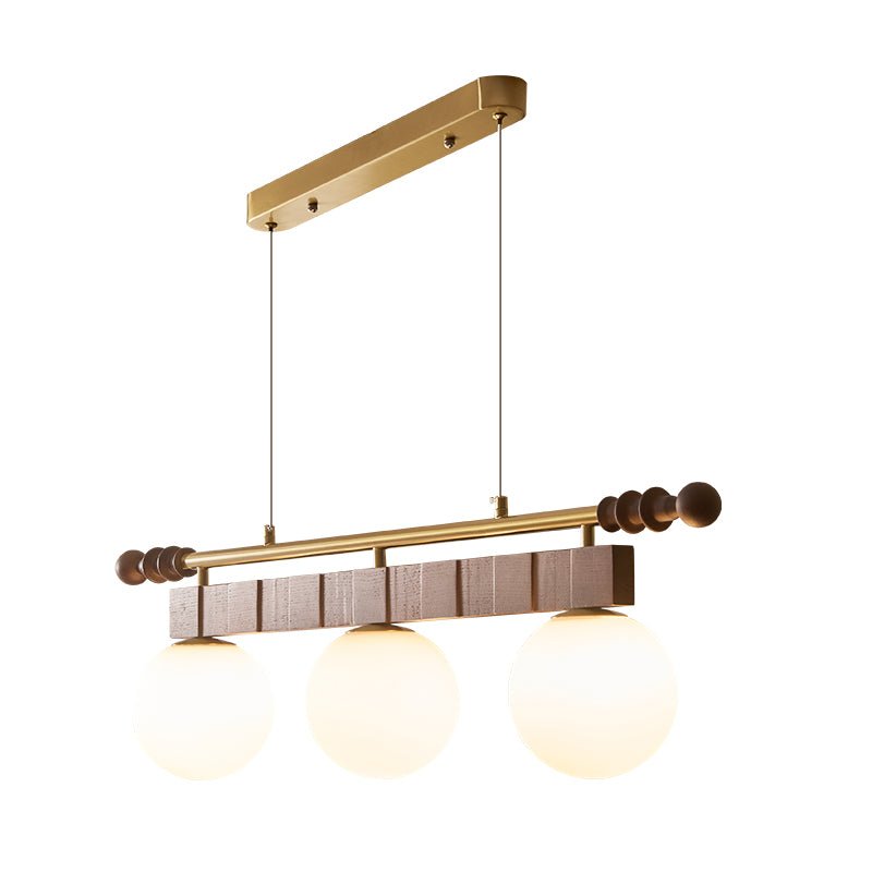 Sinuara Ribbon Globe Linear Chandelier – Modern Wood & Glass Pendant Light