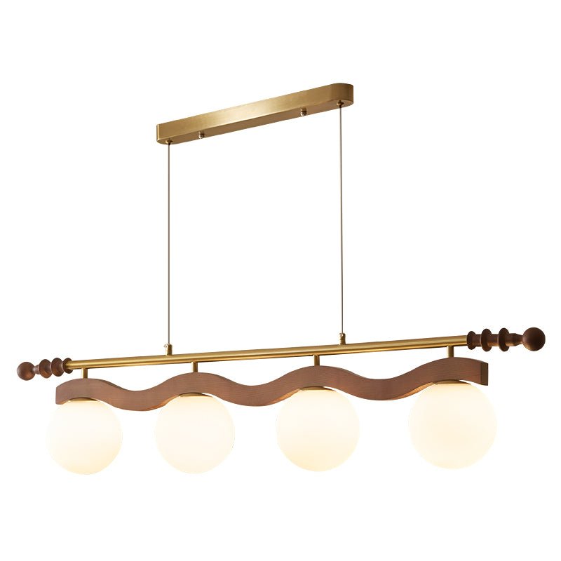 Sinuara Ribbon Globe Linear Chandelier – Modern Wood & Glass Pendant Light