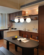 Sinuara Ribbon Globe Linear Chandelier – Modern Wood & Glass Pendant Light