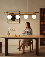 Sinuara Ribbon Globe Linear Chandelier – Modern Wood & Glass Pendant Light