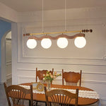 Sinuara Ribbon Globe Linear Chandelier – Modern Wood & Glass Pendant Light