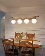 Sinuara Ribbon Globe Linear Chandelier – Modern Wood & Glass Pendant Light