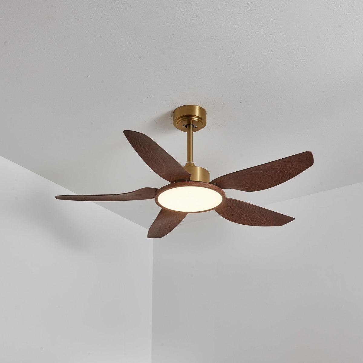 Sirocco Breeze Ceiling Fan with Integrated LED Light, Walnut and Brass, 42"