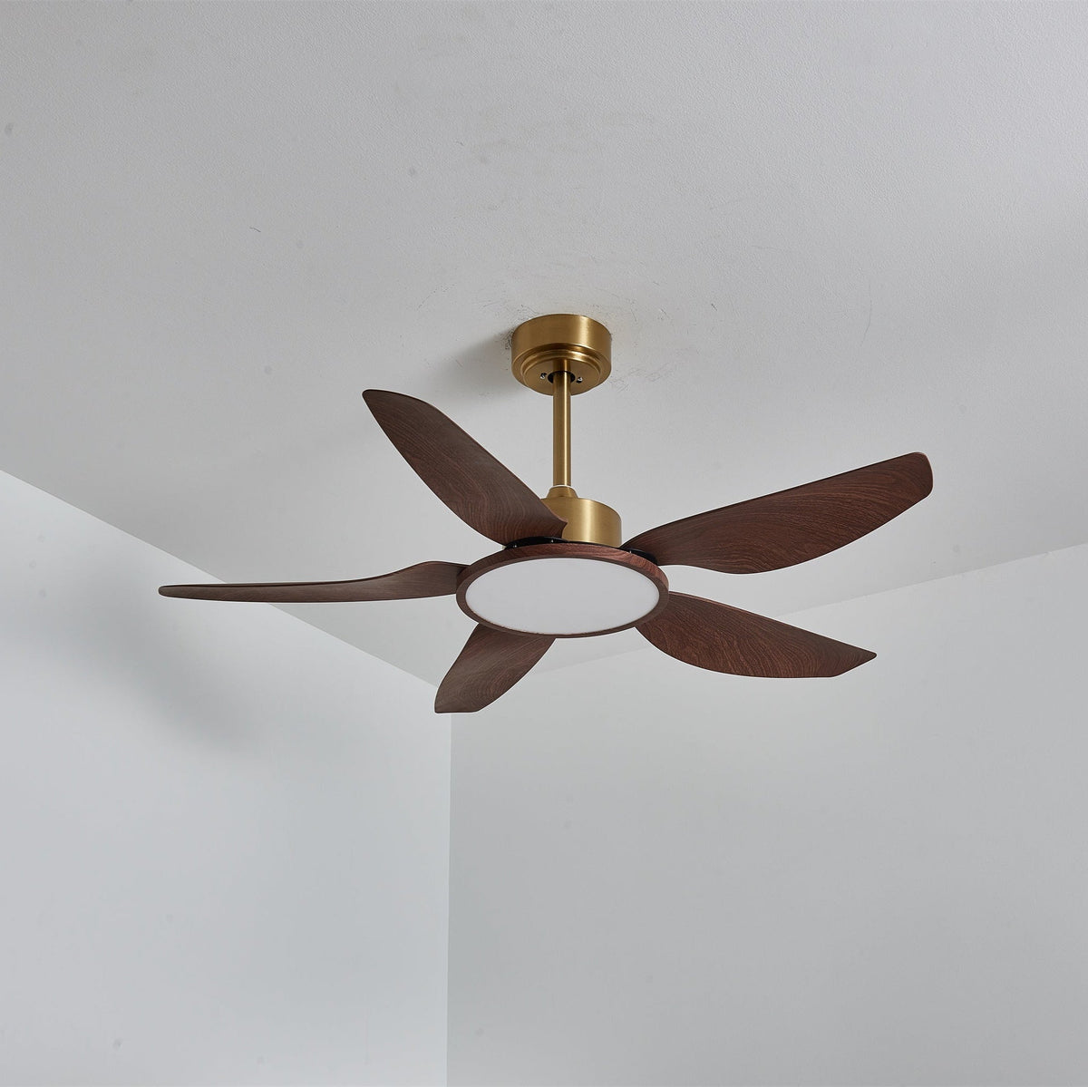 Sirocco Breeze Ceiling Fan with Integrated LED Light, Walnut and Brass, 42"