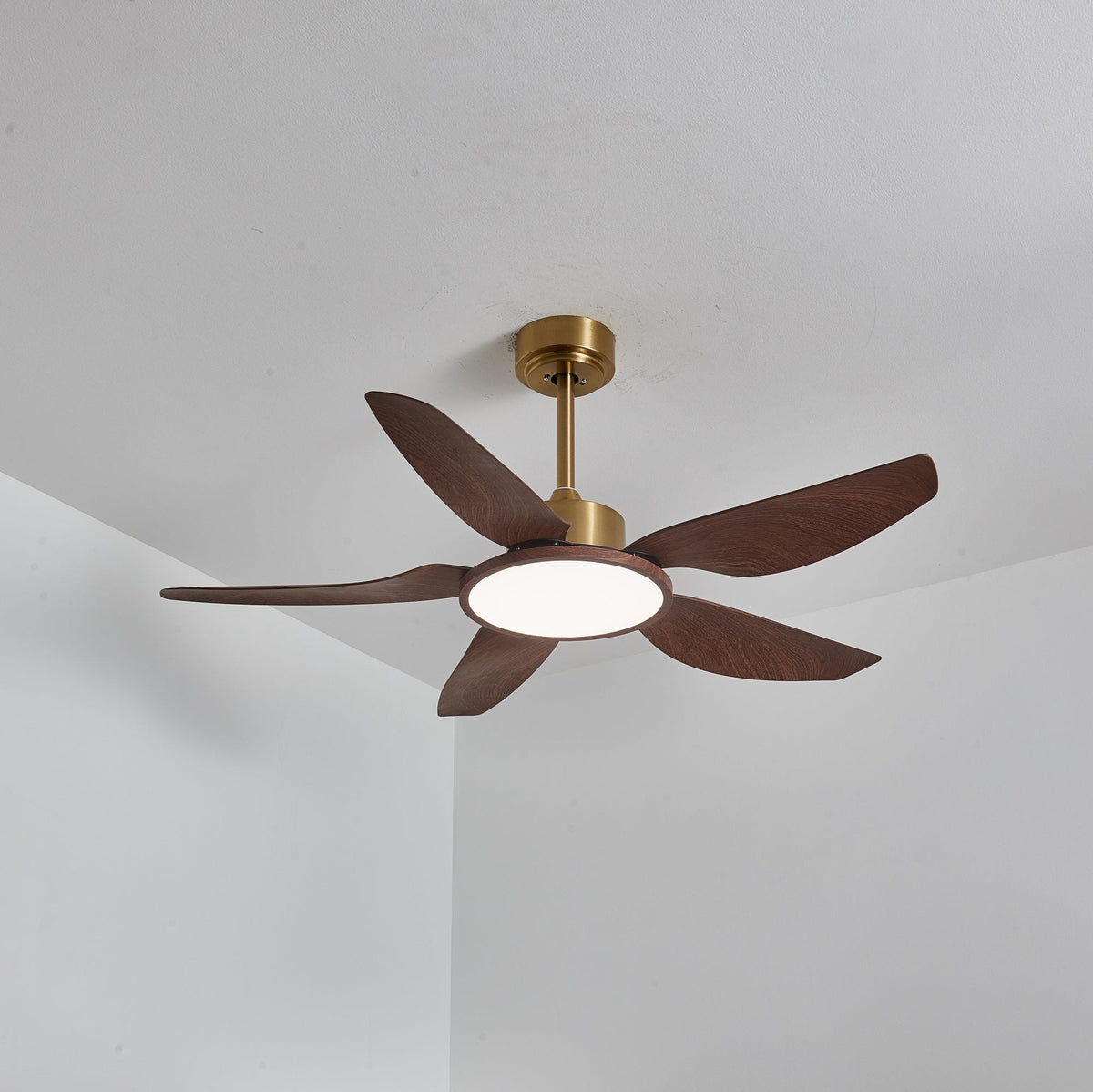 Sirocco Breeze Ceiling Fan with Integrated LED Light, Walnut and Brass, 42"