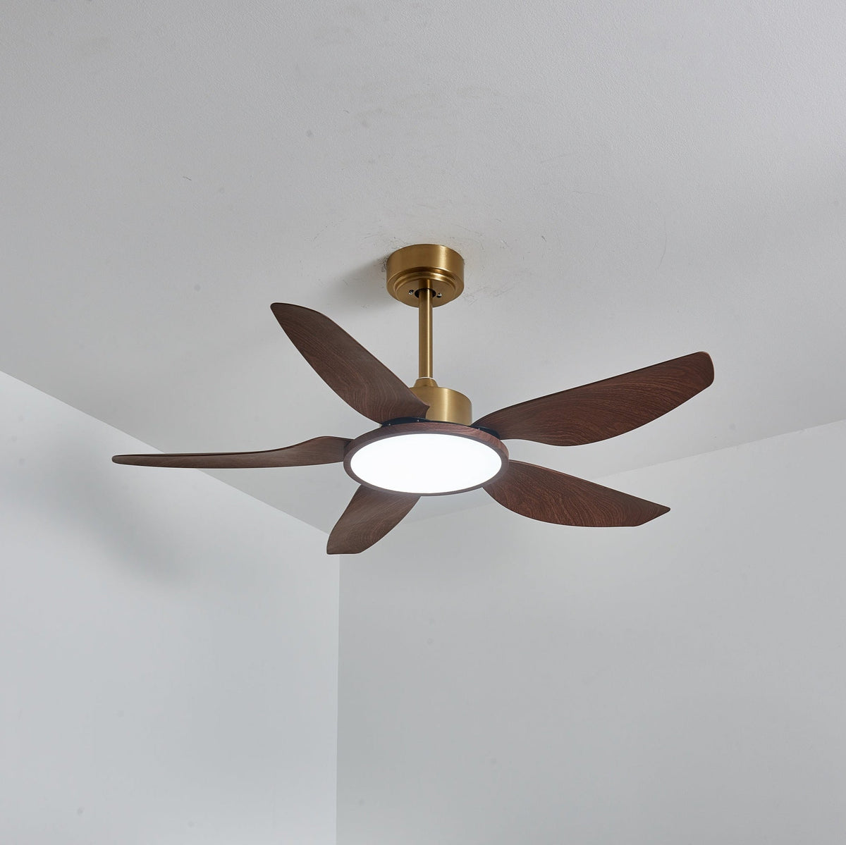 Sirocco Breeze Ceiling Fan with Integrated LED Light, Walnut and Brass, 42"