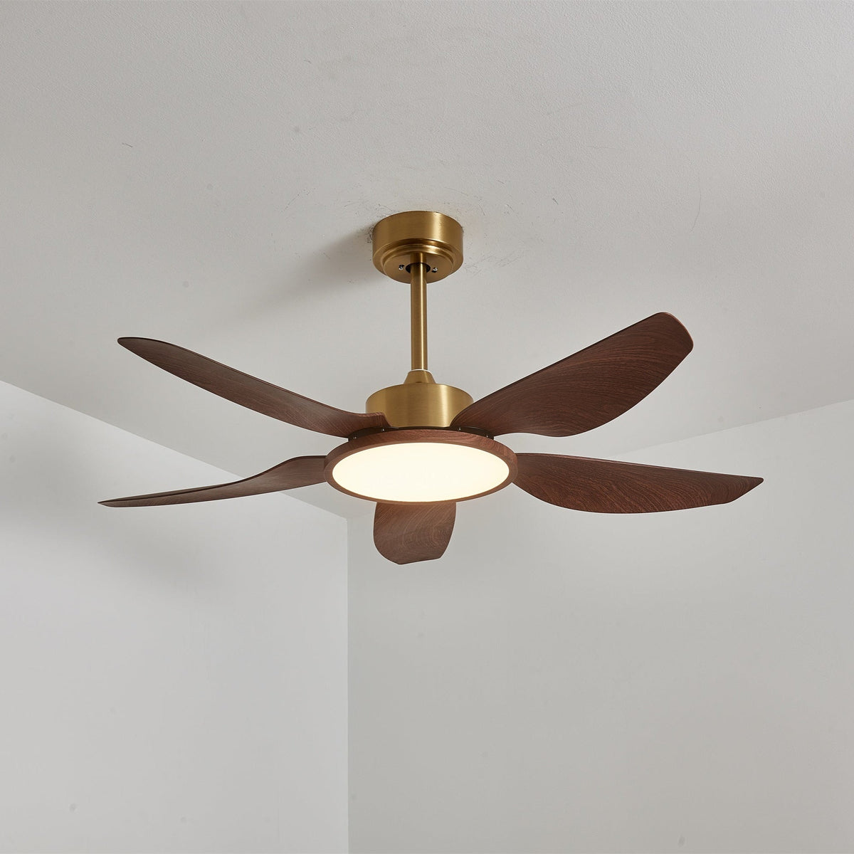 Sirocco Breeze Ceiling Fan with Integrated LED Light, Walnut and Brass, 42"