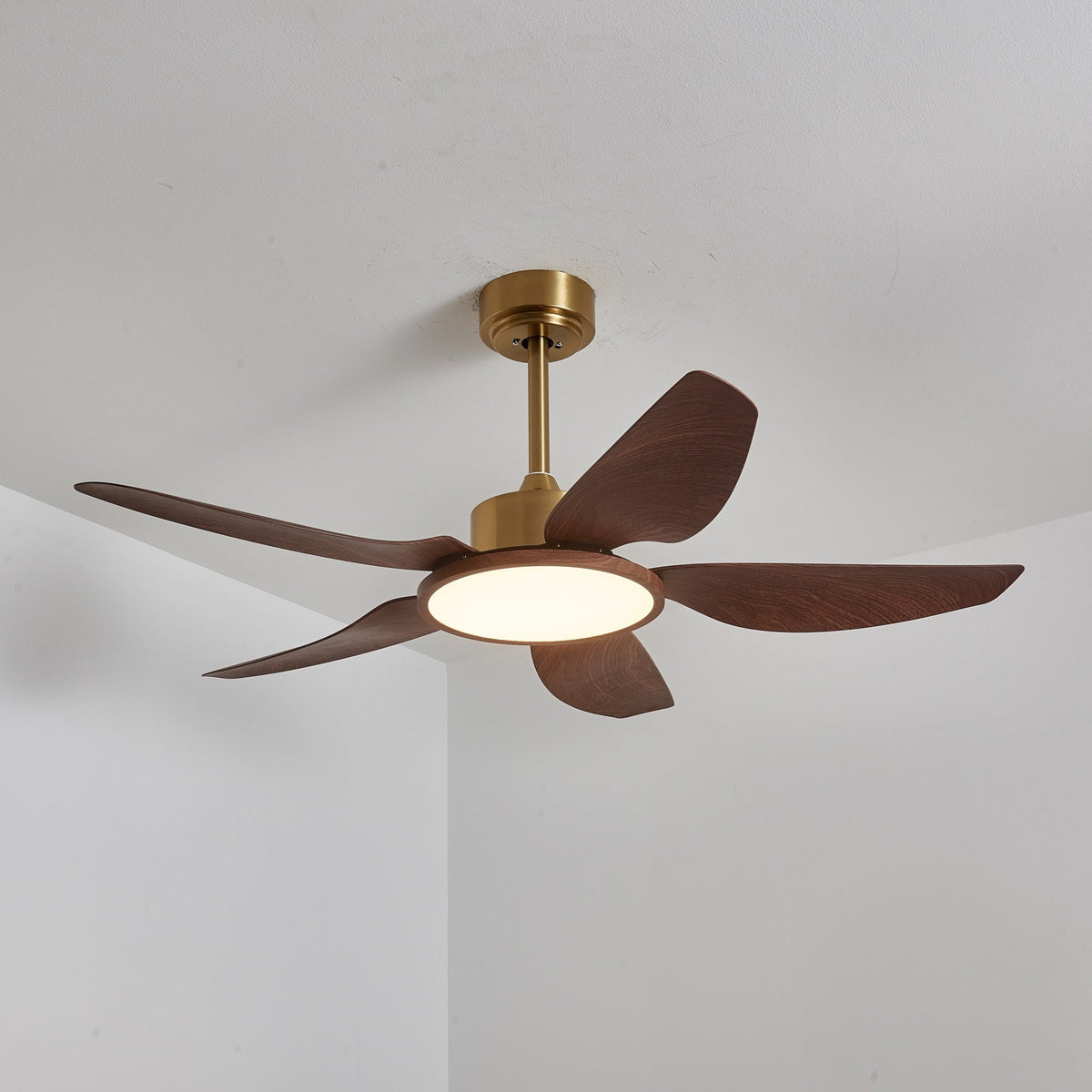 Sirocco Breeze Ceiling Fan with Integrated LED Light, Walnut and Brass, 42"