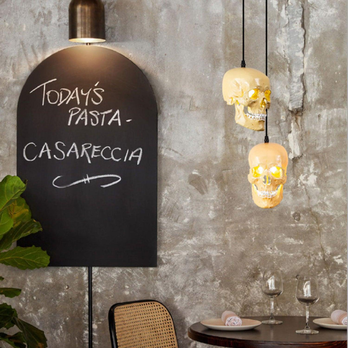Skull Pendant Light – Beige Resin & Metal Designer Hanging Lamp