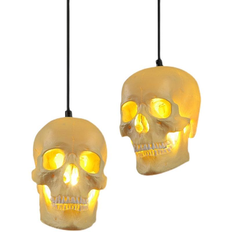 Skull Pendant Light – Beige Resin & Metal Designer Hanging Lamp