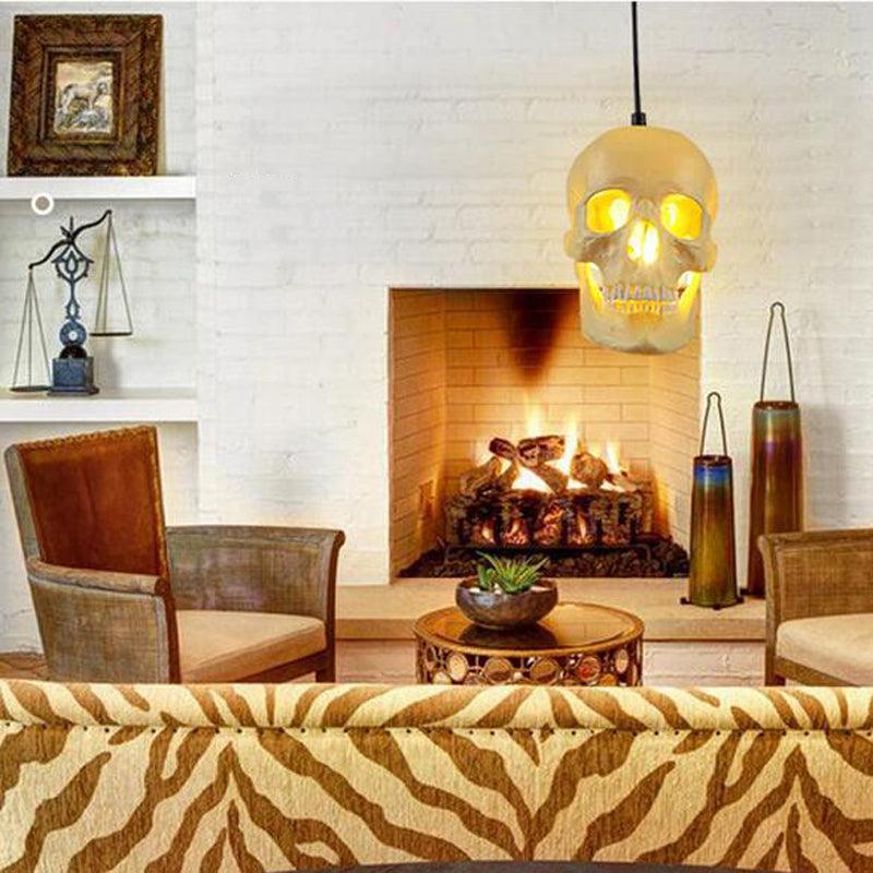 Skull Pendant Light – Beige Resin & Metal Designer Hanging Lamp