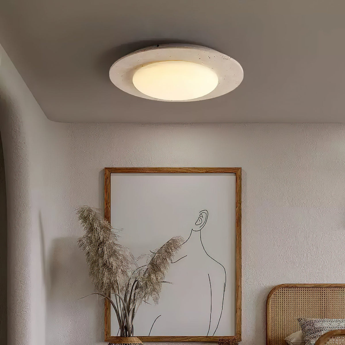 Sky Dome Ceiling Light in Yellow Travertine and Solid Wood