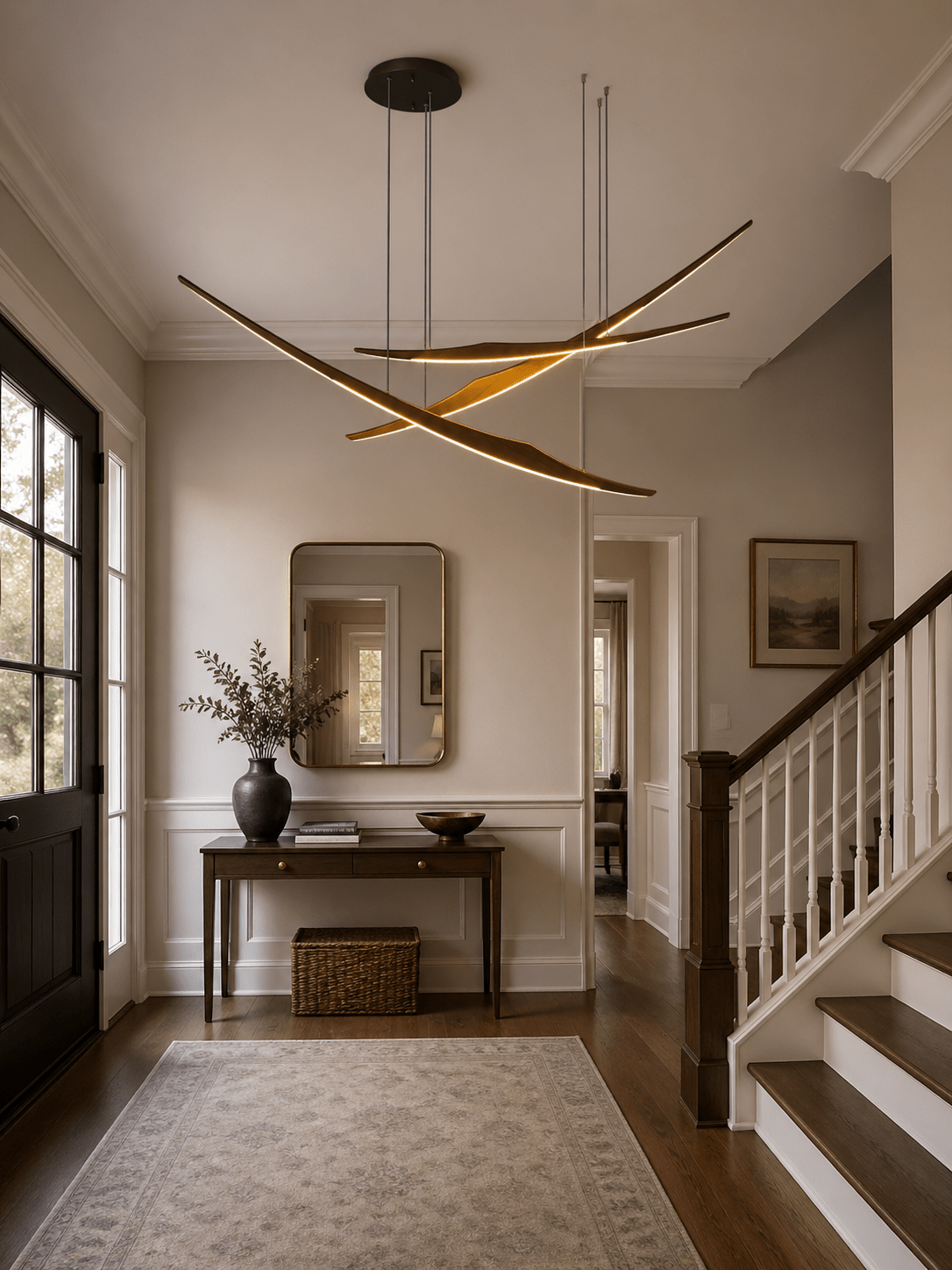 Skytrace Sculptural Wood LED Pendant Light, Modern Linear Chandelier