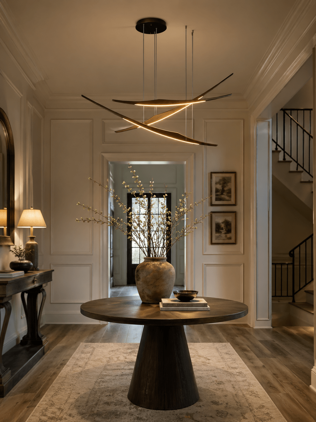 Skytrace Sculptural Wood LED Pendant Light, Modern Linear Chandelier