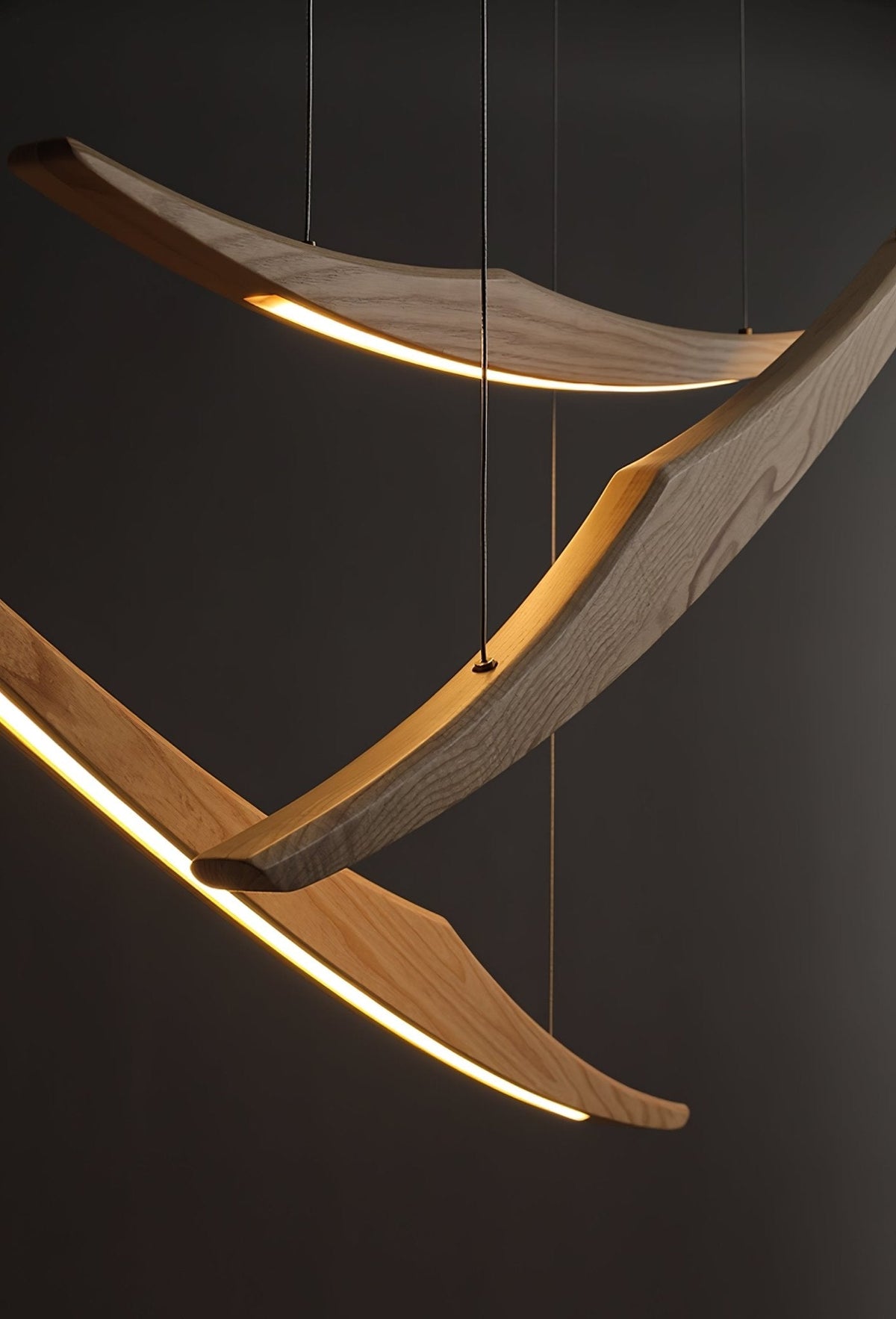 Skytrace Sculptural Wood LED Pendant Light, Modern Linear Chandelier