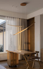 Skytrace Sculptural Wood LED Pendant Light, Modern Linear Chandelier