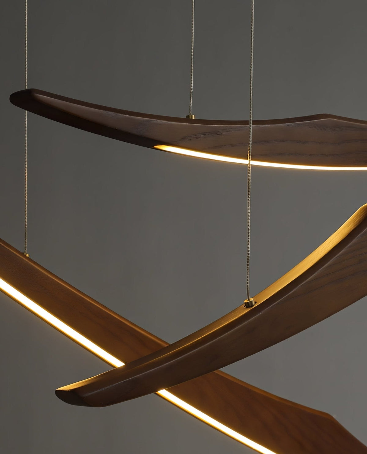 Skytrace Sculptural Wood LED Pendant Light, Modern Linear Chandelier