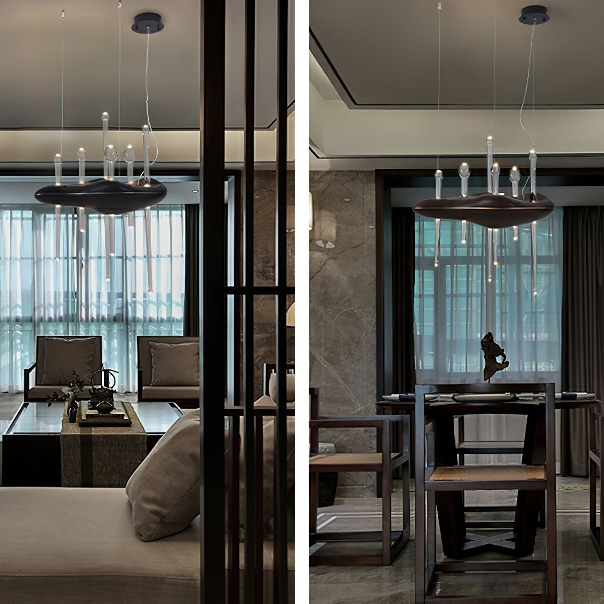 Skyward Thorn Modern Wood LED Chandelier for Dining Room and Living Space