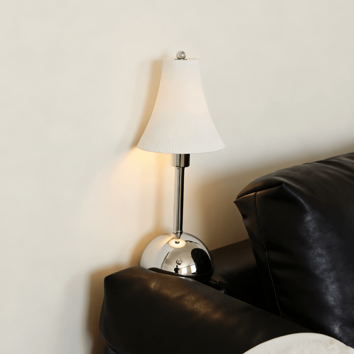Slim Waist Table Lamp – Modern Chrome & Pleated Shade