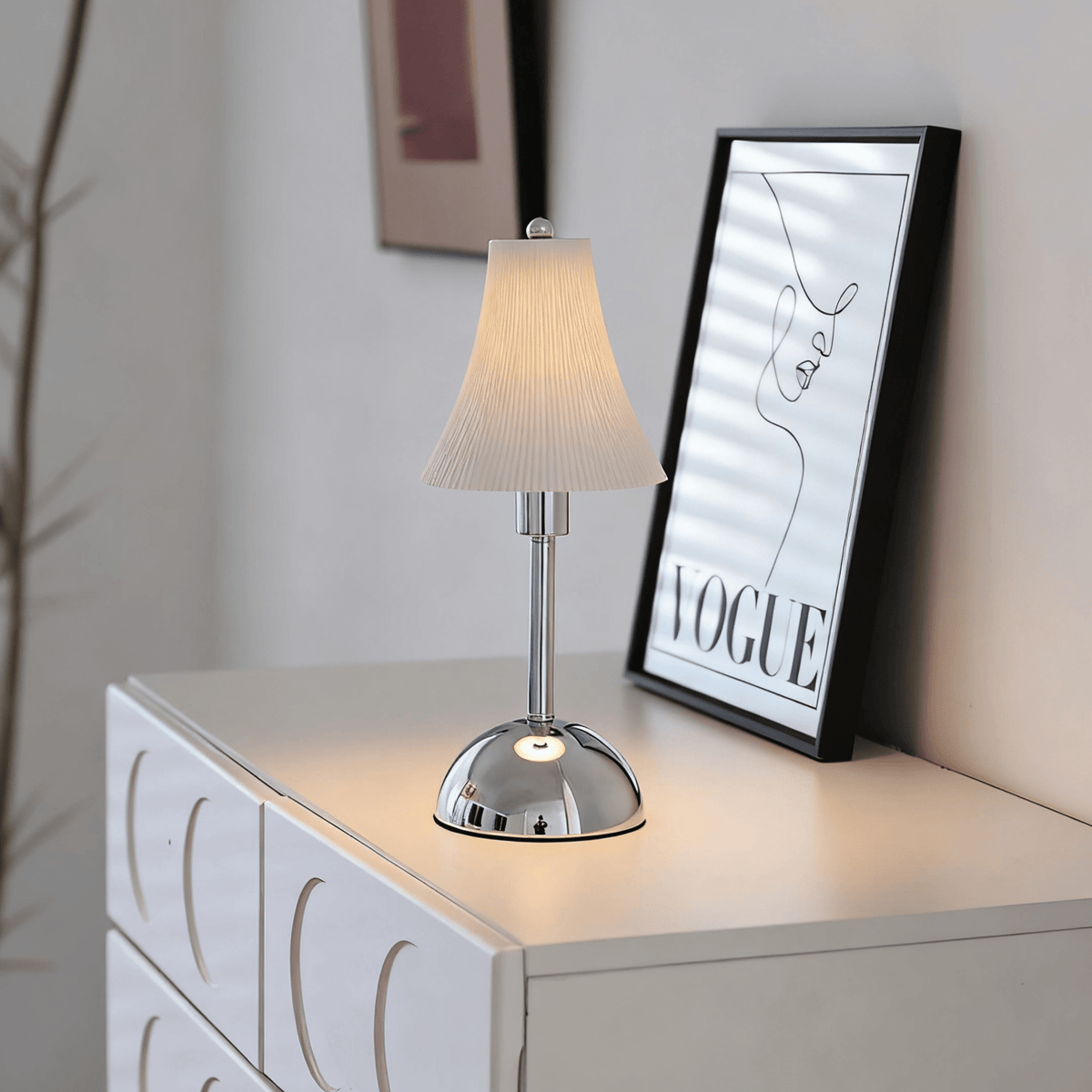 Slim Waist Table Lamp – Modern Chrome & Pleated Shade