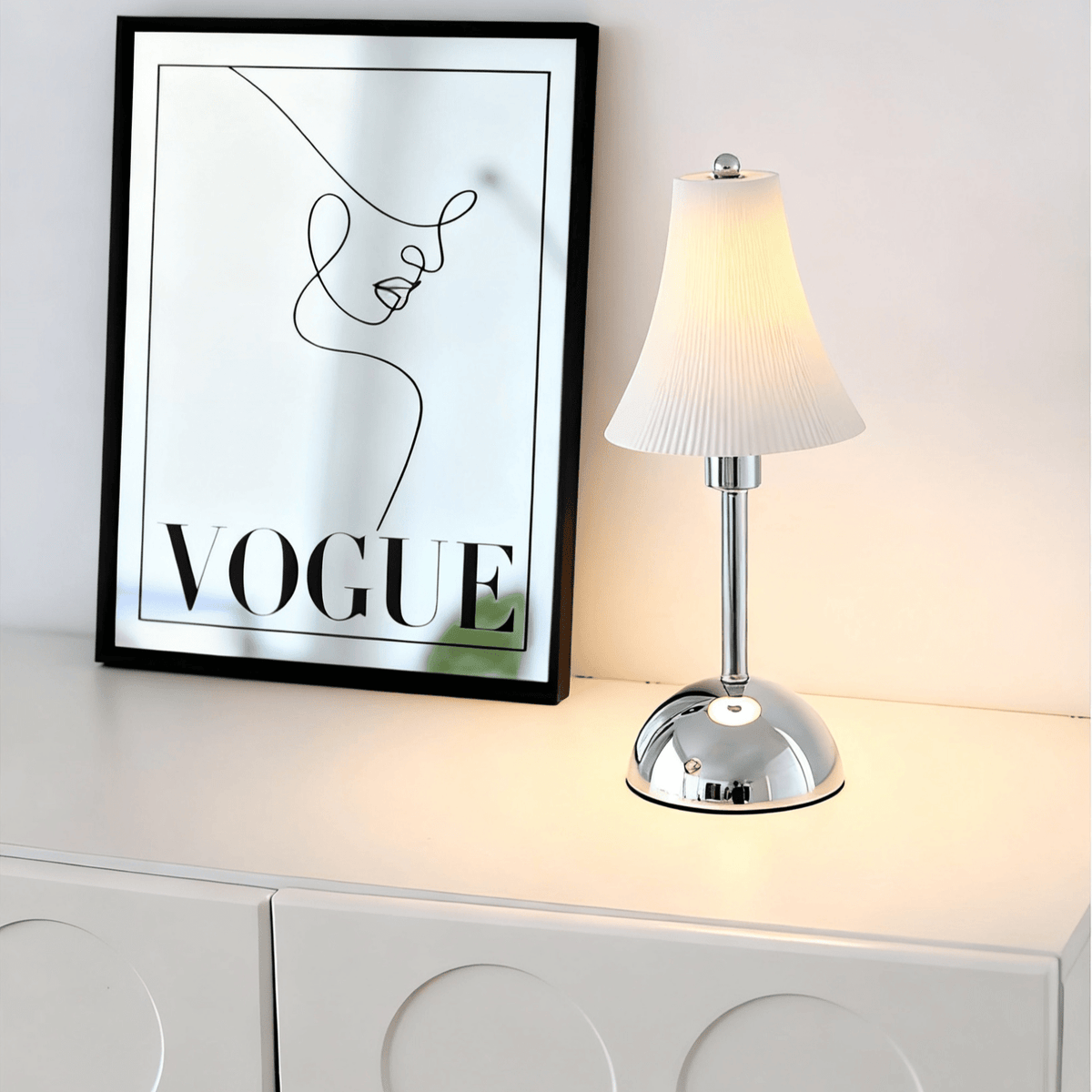 Slim Waist Table Lamp – Modern Chrome & Pleated Shade