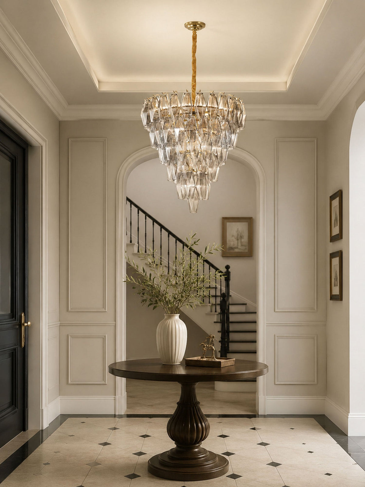 Smoke Gray Empire Chandelier – Hand-Cut Glass Pendant Light