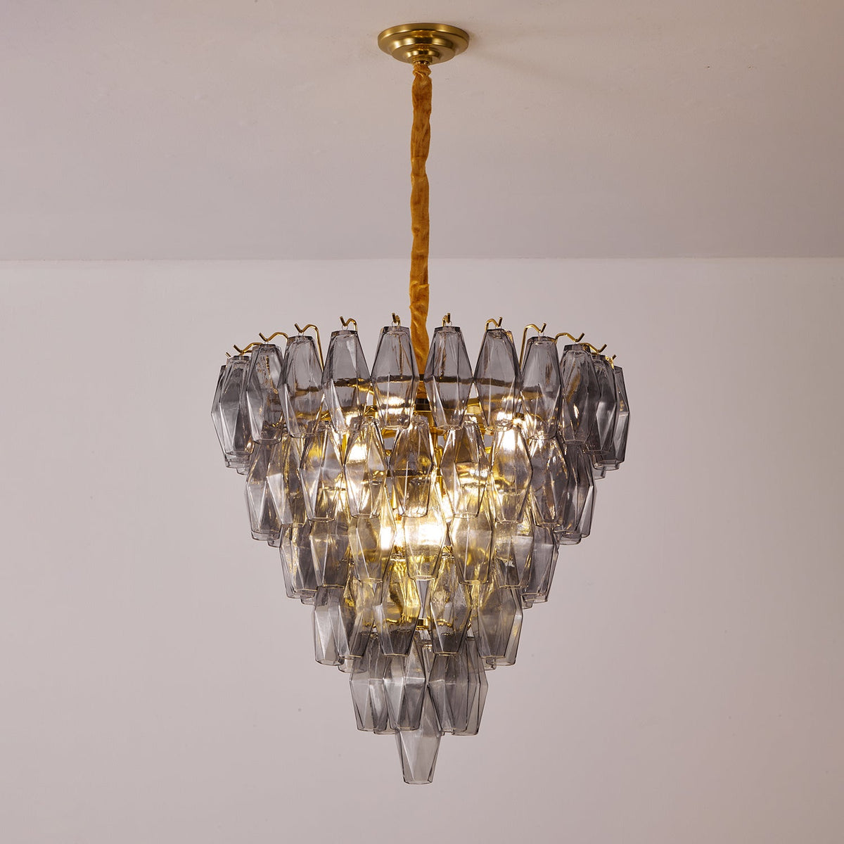 Smoke Gray Empire Chandelier – Hand-Cut Glass Pendant Light