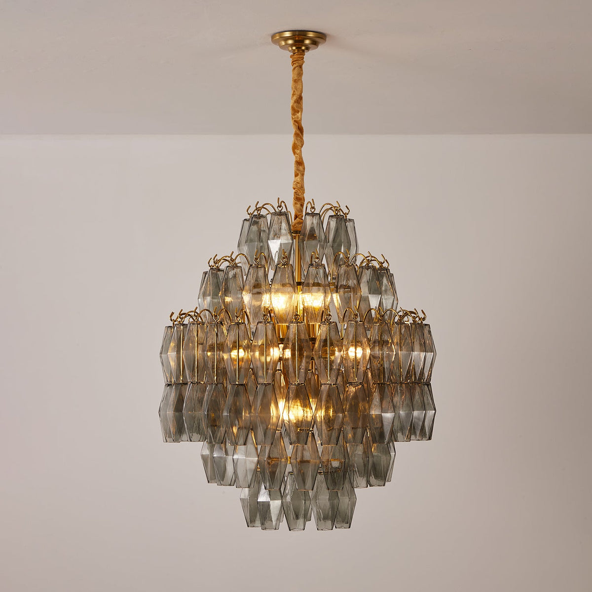 Smoke Gray Prism Round Chandelier in Gold Finish