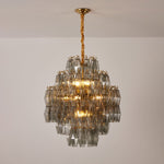 Smoke Gray Prism Round Chandelier in Gold Finish
