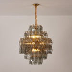 Smoke Gray Prism Round Chandelier in Gold Finish