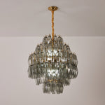 Smoke Gray Prism Round Chandelier in Gold Finish