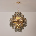 Smoke Gray Prism Round Chandelier in Gold Finish