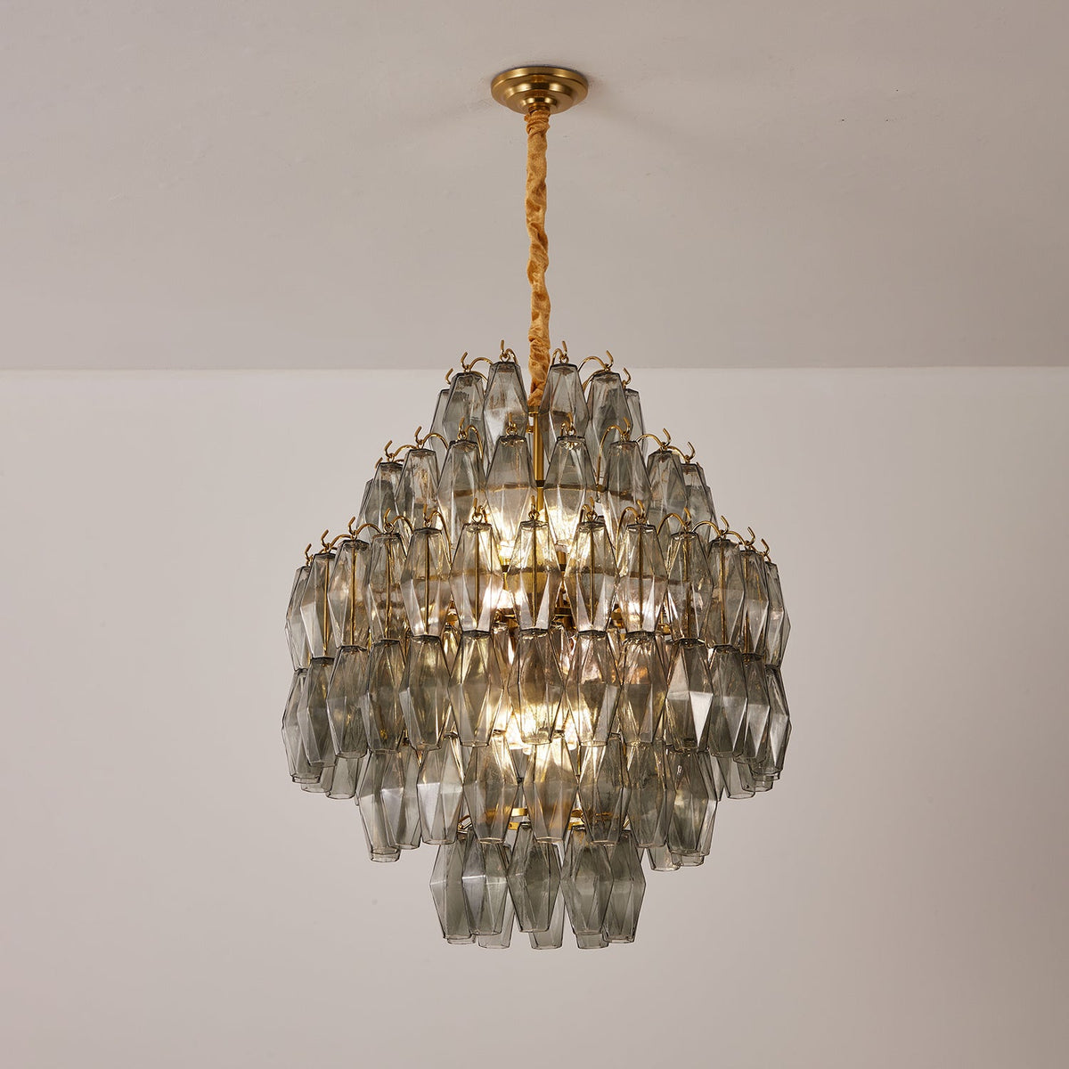 Smoke Gray Prism Round Chandelier in Gold Finish