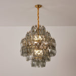 Smoke Gray Prism Round Chandelier in Gold Finish