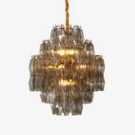 Smoke Gray Prism Round Chandelier in Gold Finish