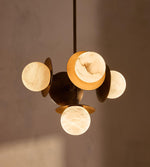 Snowflake Alabaster Orb Chandelier – Bronze & Natural Stone Pendant Light