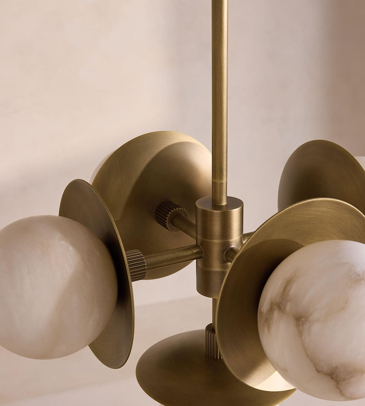 Snowflake Alabaster Orb Chandelier – Bronze & Natural Stone Pendant Light