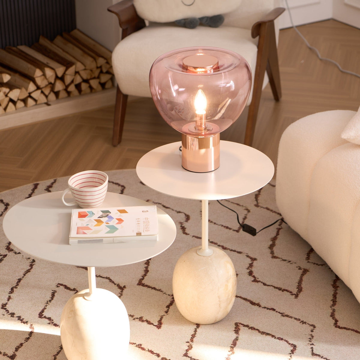 Sculptural Hand-Blown Glass Table Lamp with Mirrored Metal Base