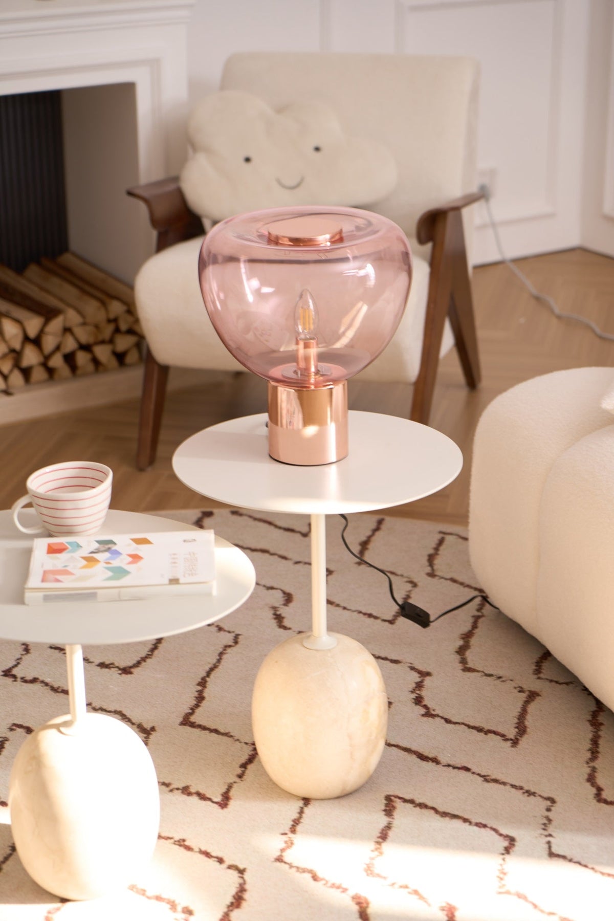 Sculptural Hand-Blown Glass Table Lamp with Mirrored Metal Base