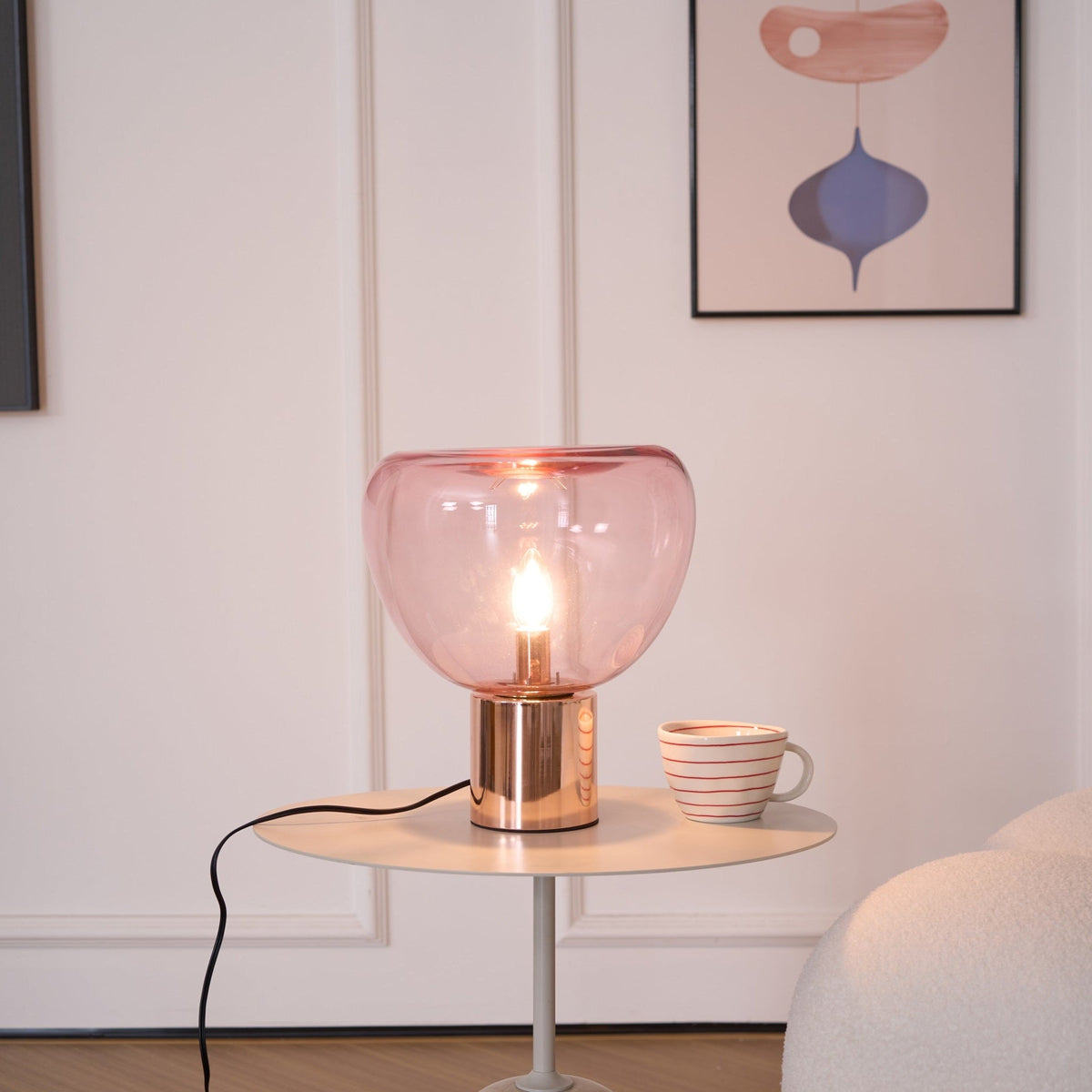 Sculptural Hand-Blown Glass Table Lamp with Mirrored Metal Base