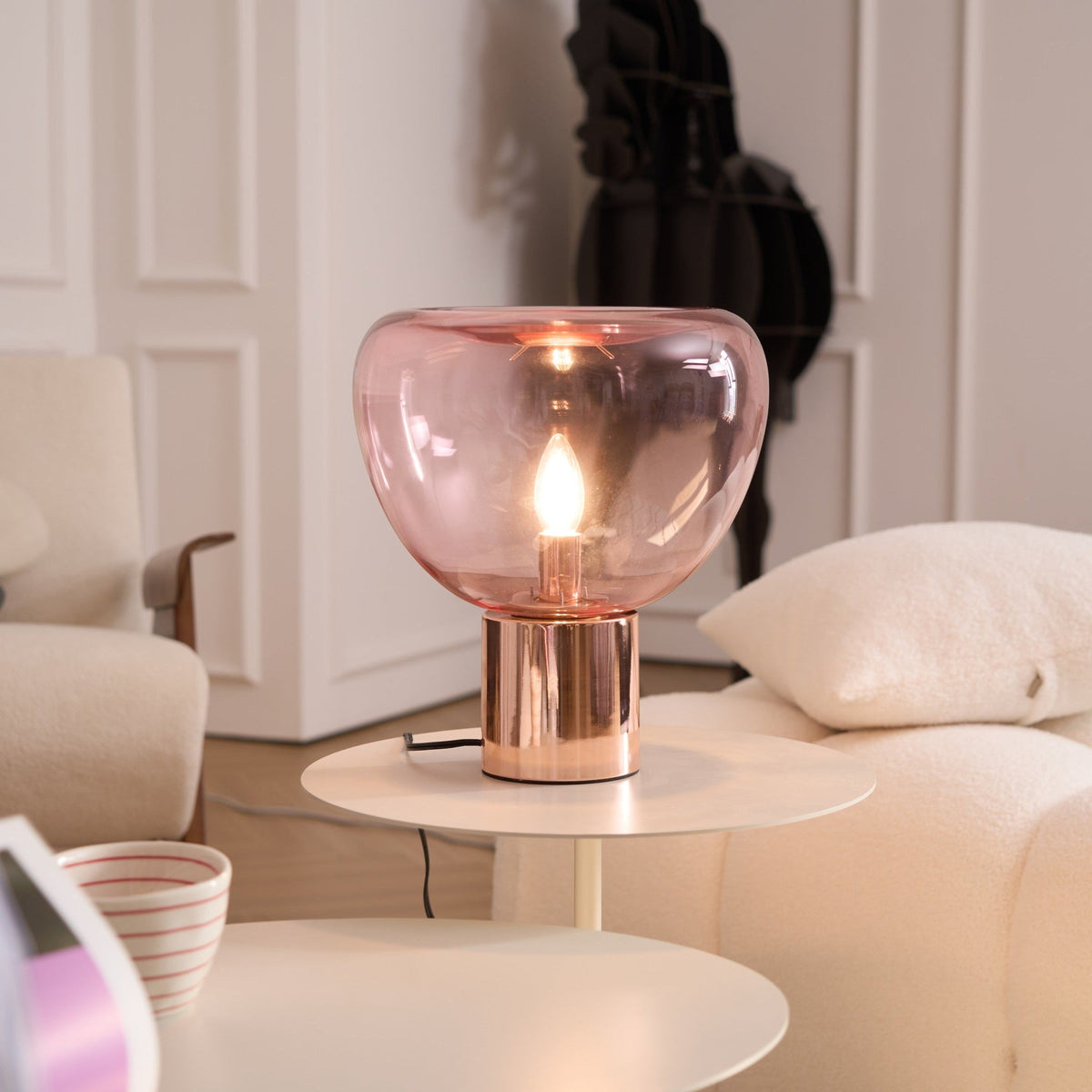 Sculptural Hand-Blown Glass Table Lamp with Mirrored Metal Base