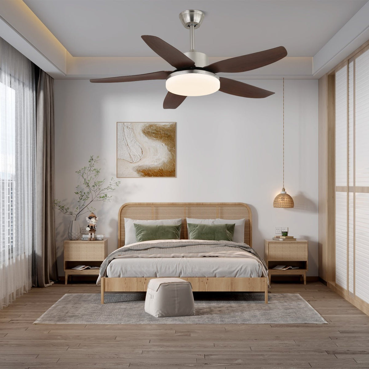 Sofia Ceiling Fan Light with LED Illumination and Wooden Blades